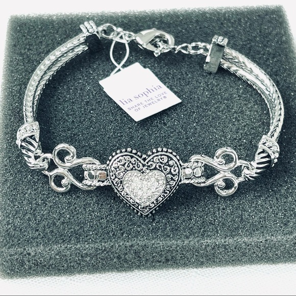 LIA SOPHIA Bracelet LOVE DUST silver chain heart 7.5-8.5 fashion jewelry NEW - Picture 2 of 6